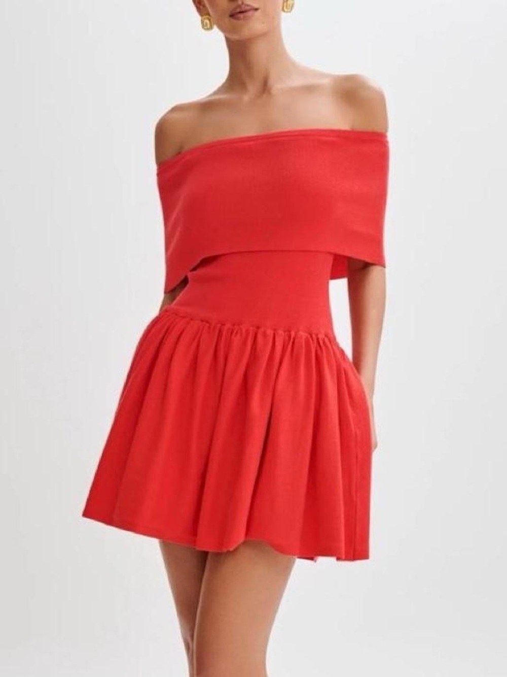 Meshki lydia red off the shoulder mini dress size small